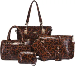Women Tote Bag Crocodile Pattern Shoulder Bag Handbag Satchel Purse 6psc