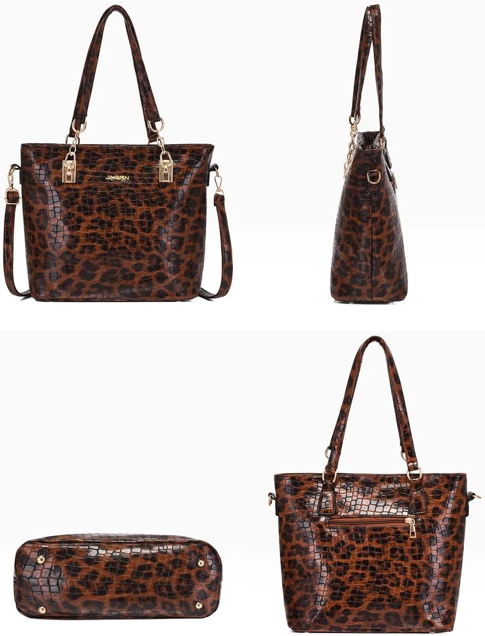 Women Tote Bag Crocodile Pattern Shoulder Bag Handbag Satchel Purse 6psc