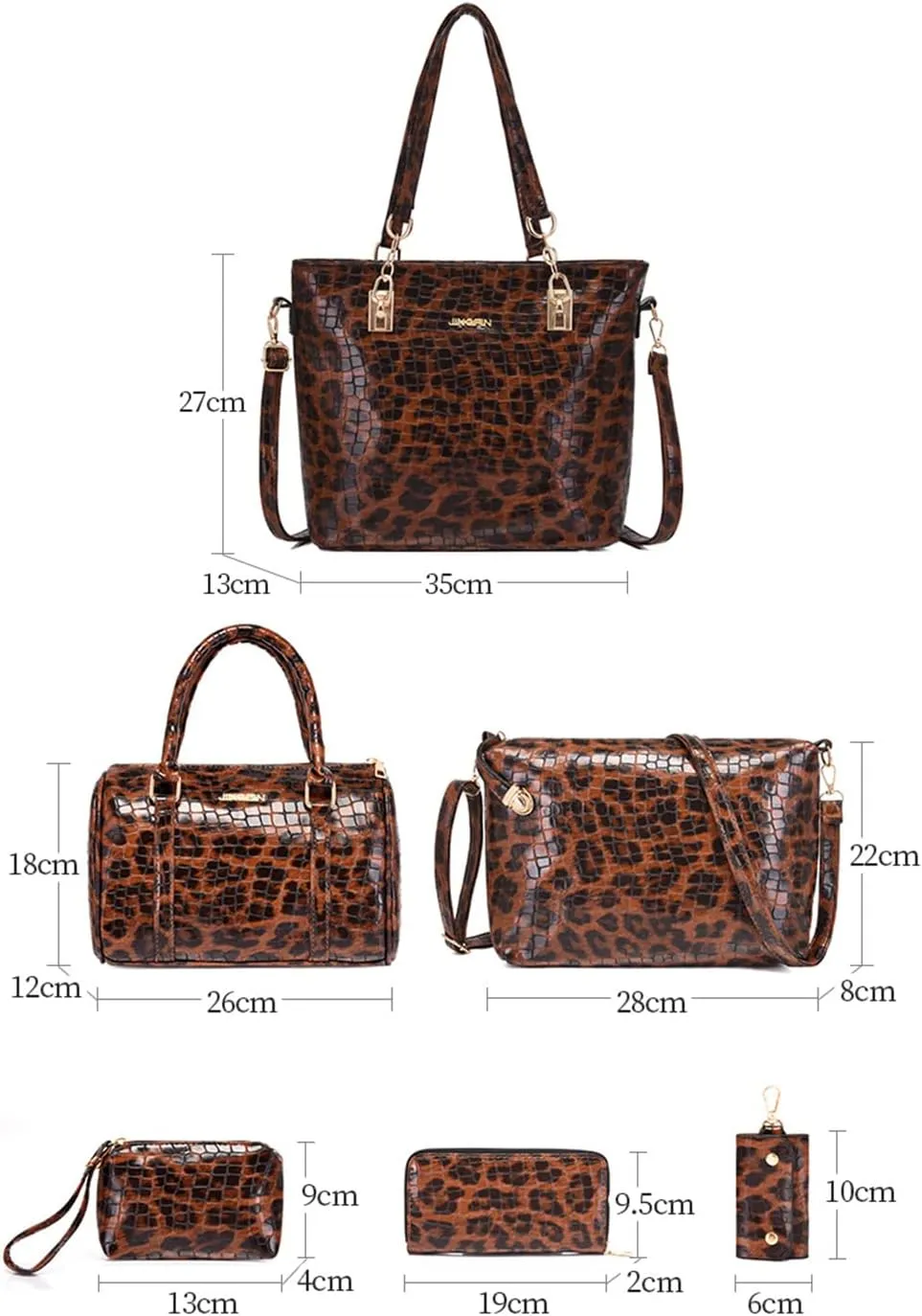Women Tote Bag Crocodile Pattern Shoulder Bag Handbag Satchel Purse 6psc