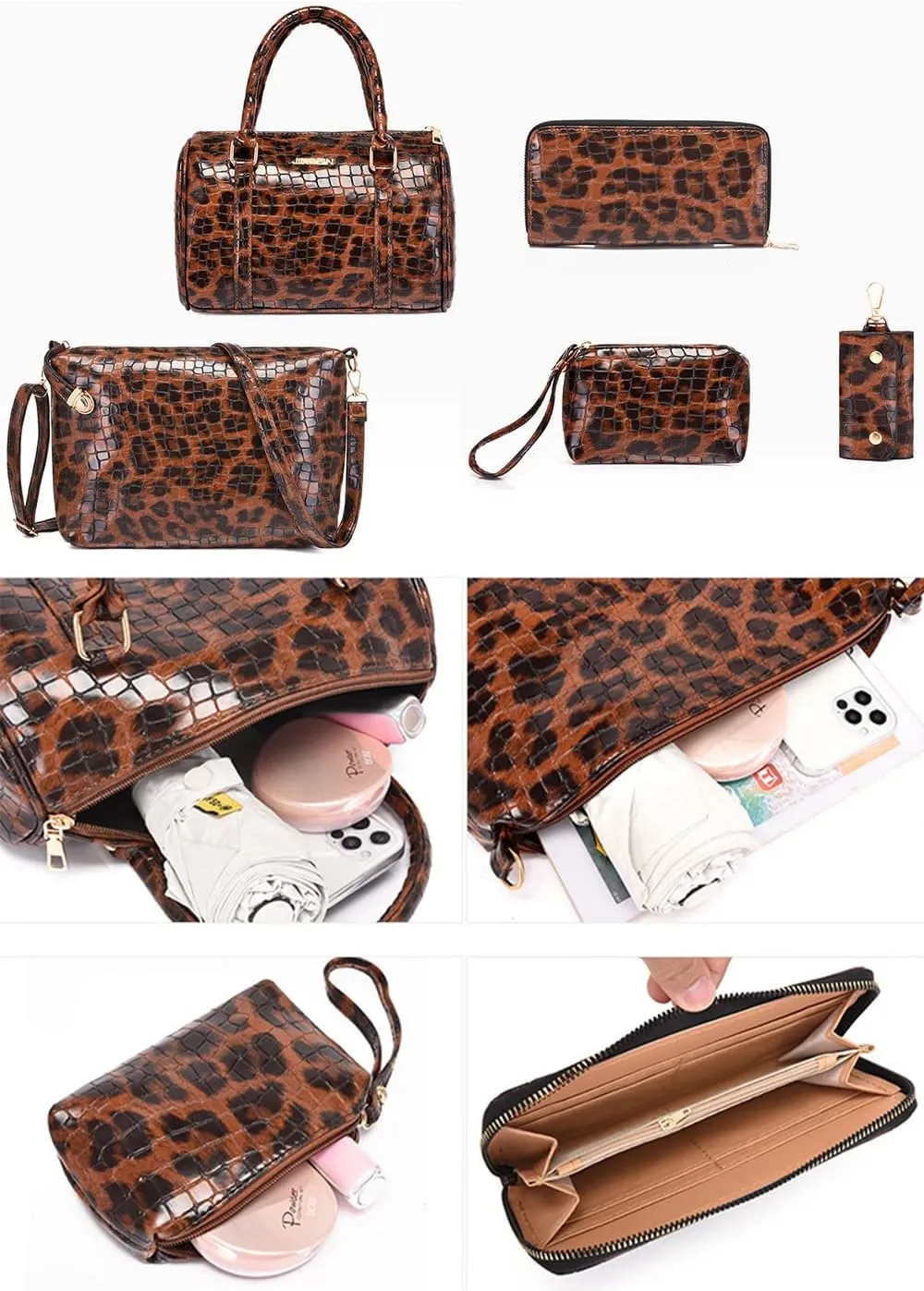 Women Tote Bag Crocodile Pattern Shoulder Bag Handbag Satchel Purse 6psc