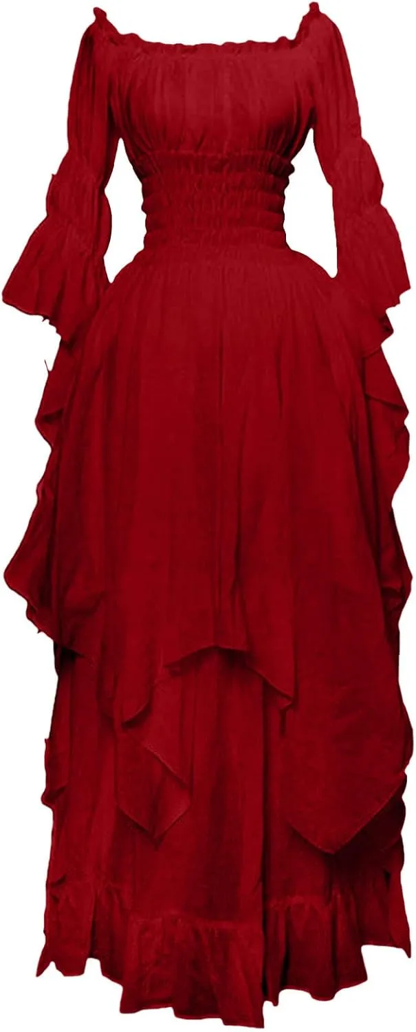 Women Vintage Goth Grunge Goddess Peplum Lolita Costumes Cosplay Dresses for Women Hippie Medieval Dresses
