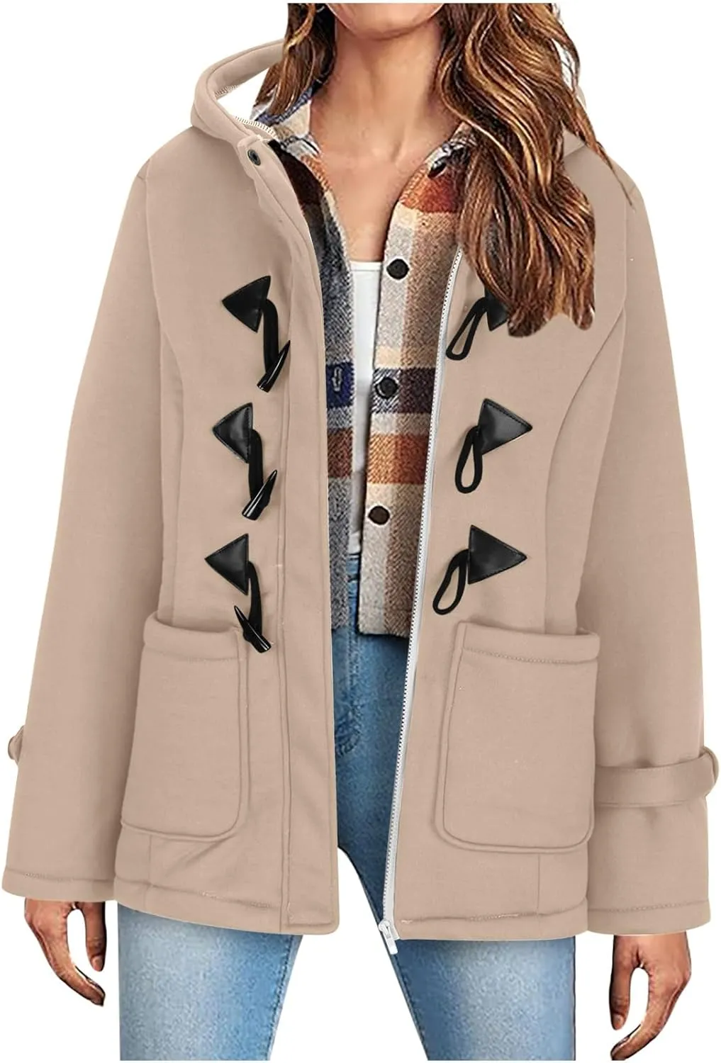 Women Winter Warm Coats Fleece Lined Hooded Parka Jacket Long Sleeve Hooded Outerwear with Pocket Overcoats