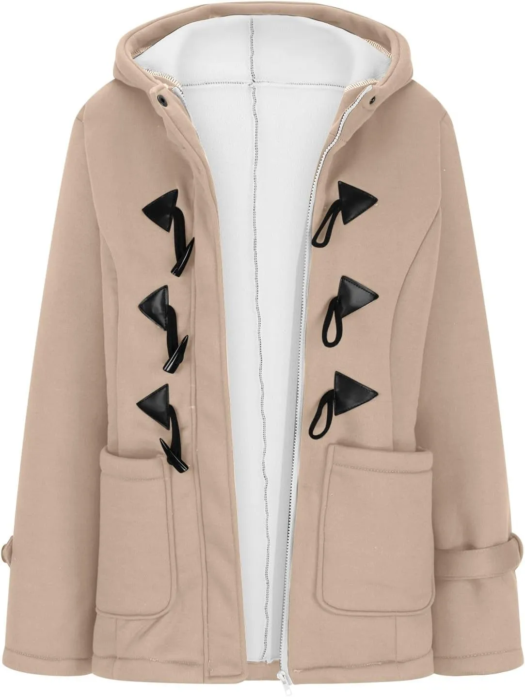 Women Winter Warm Coats Fleece Lined Hooded Parka Jacket Long Sleeve Hooded Outerwear with Pocket Overcoats