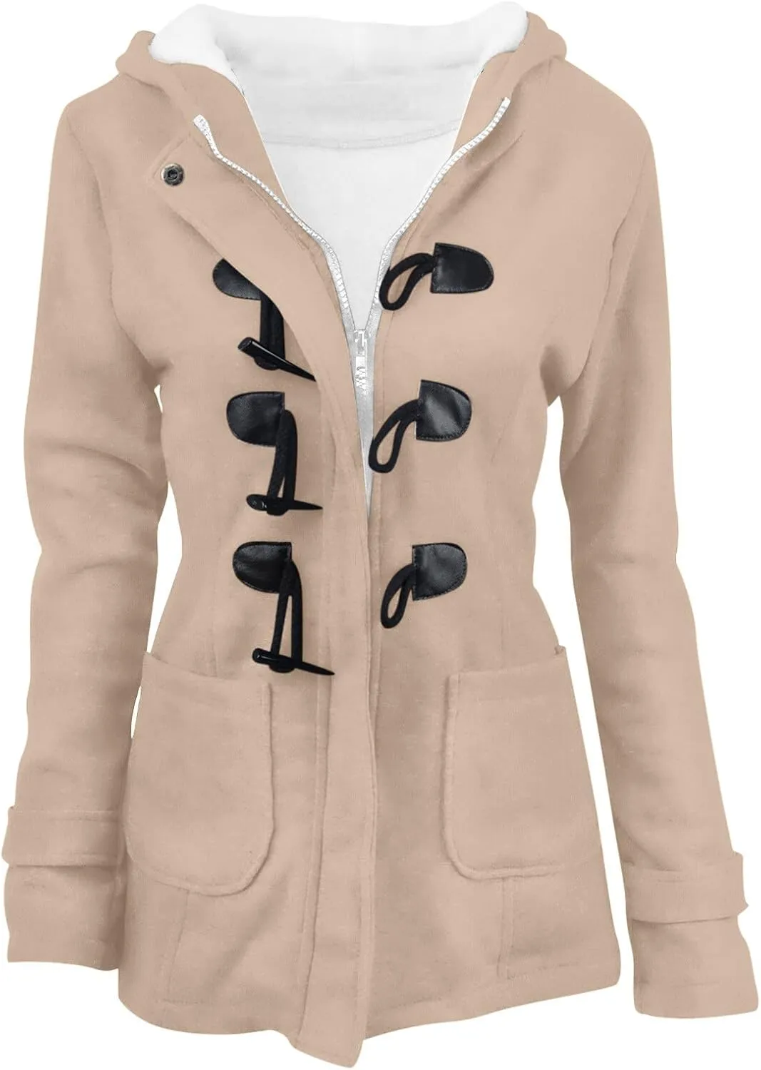 Women Winter Warm Coats Fleece Lined Hooded Parka Jacket Long Sleeve Hooded Outerwear with Pocket Overcoats
