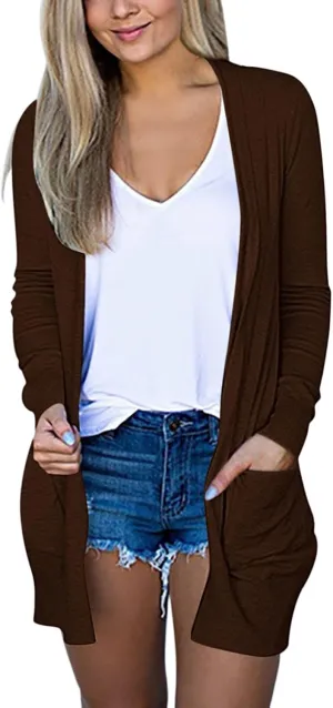 Women's 2023 Long Sleeve Kimono Cardigan Open Front Cozy Sweater Coat Casual Lightweight Outerwear with Pockets