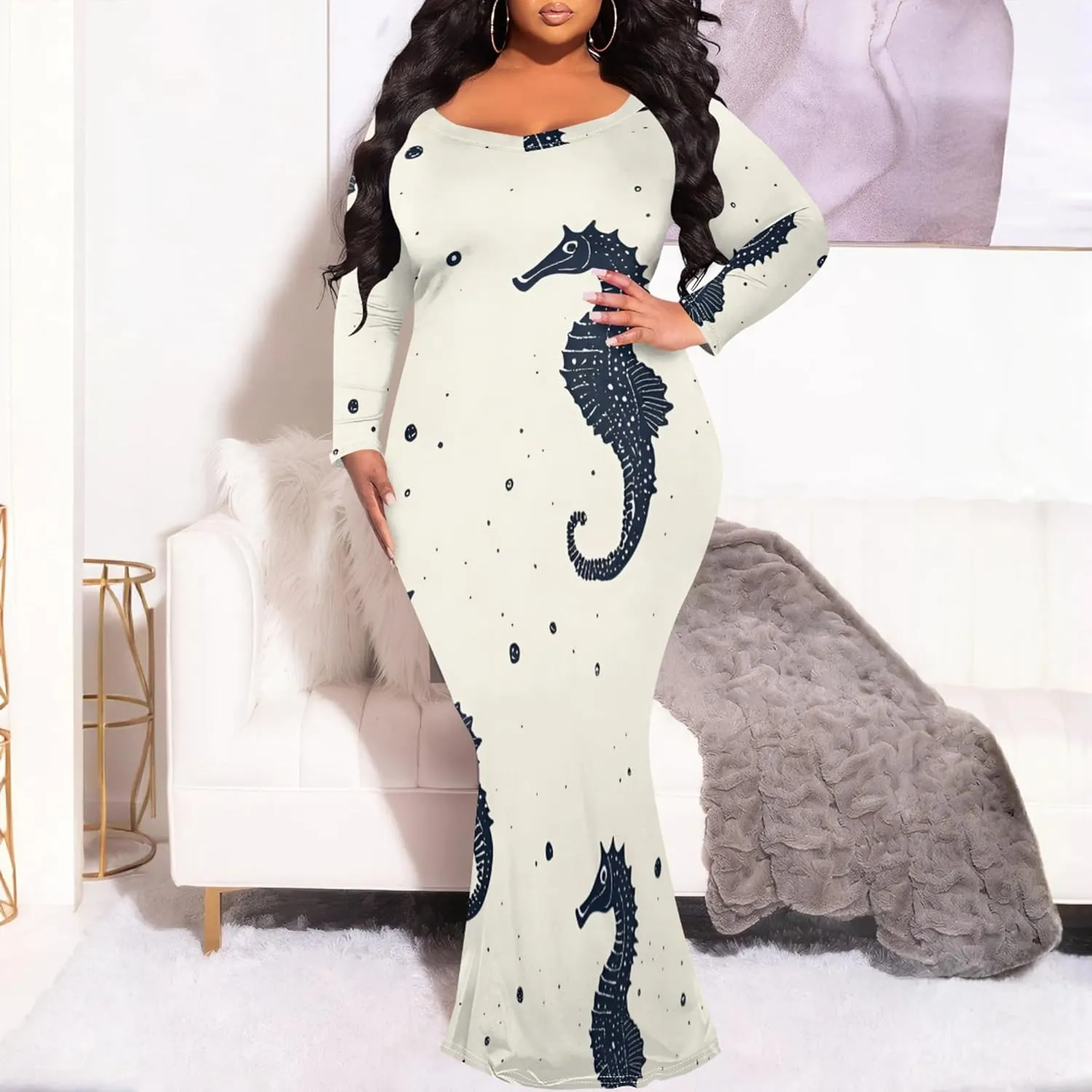 Women's 2024 Autumn Wrap Floor Length Dresses Long Sleeve Trendy Elegant Mermaid Party Casual Sexy Bodycon Long Maxi Dress