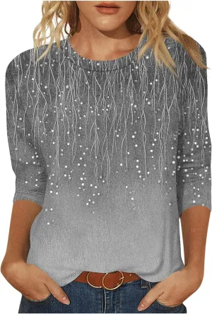 Womens 2025 Floral Boho Summer Tops 3/4 Length Sleeve Shirts Trendy Fashion Blouses Tunics Beach Vacation Clothes