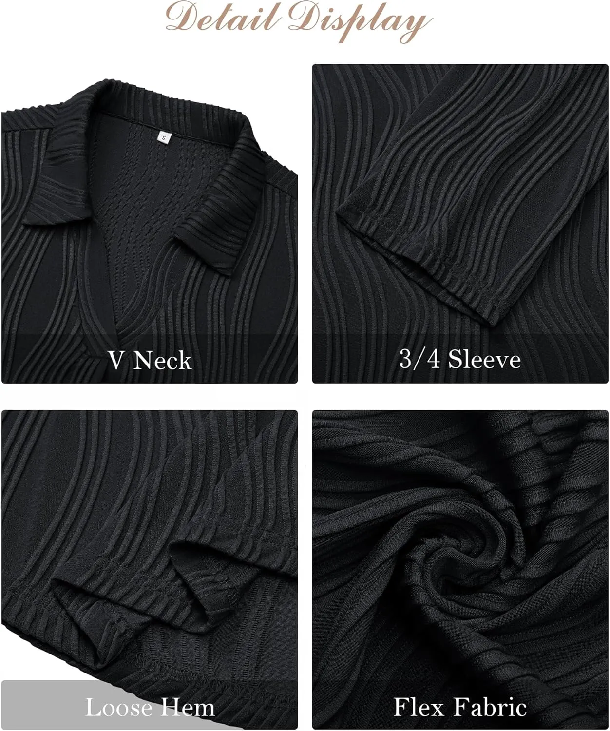 Womens 3 4 Sleeve Blouse Long Sleeve Business Casual Tunic Tops V Neck Work Tops Textured Dressy Casual Shirts