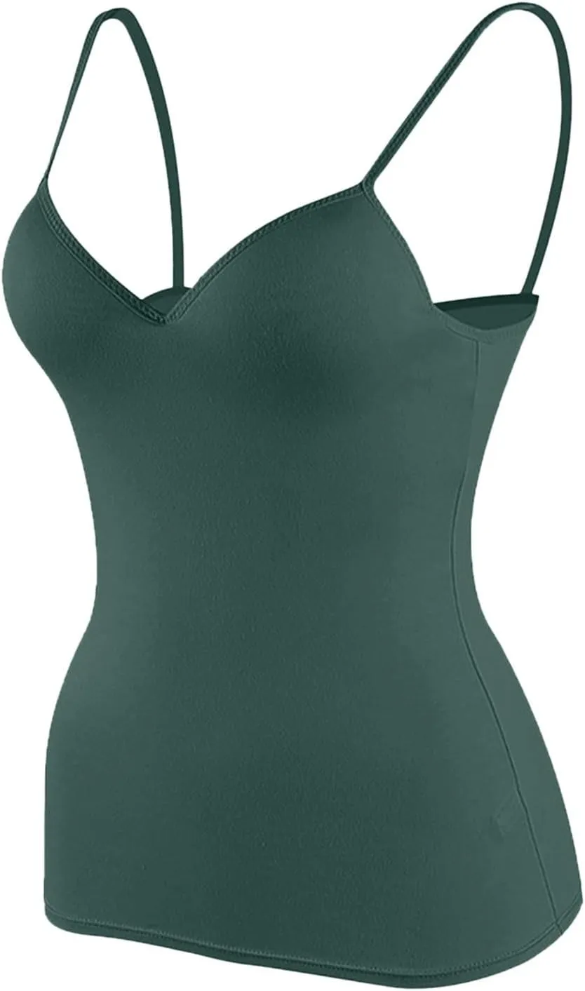 Women's Built-in Bra Tank Tops Casual Spaghetti Strap Racerback Adjustable Stretchy Workout Quick Dry Basic Shirts