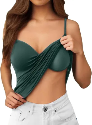 Women's Built-in Bra Tank Tops Casual Spaghetti Strap Racerback Adjustable Stretchy Workout Quick Dry Basic Shirts