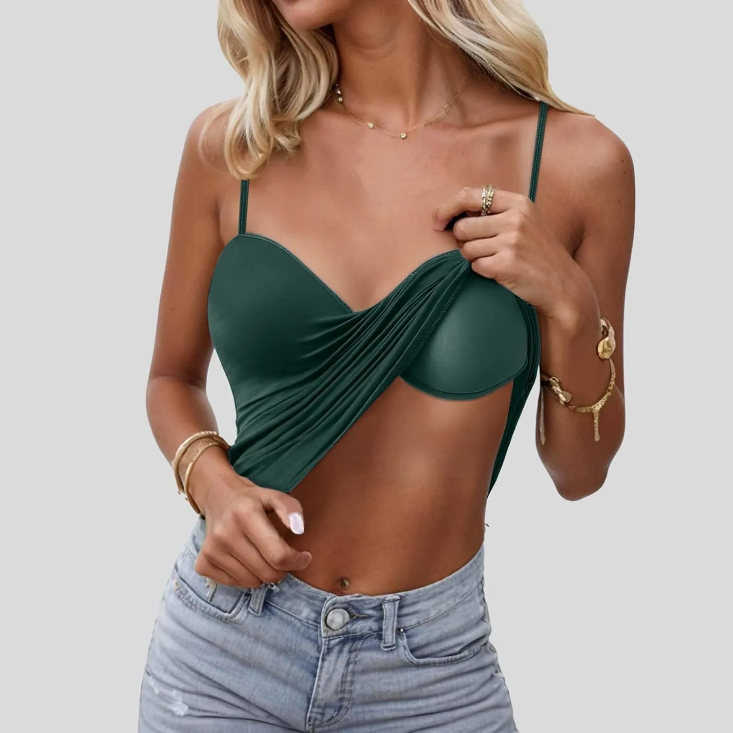 Women's Built-in Bra Tank Tops Casual Spaghetti Strap Racerback Adjustable Stretchy Workout Quick Dry Basic Shirts