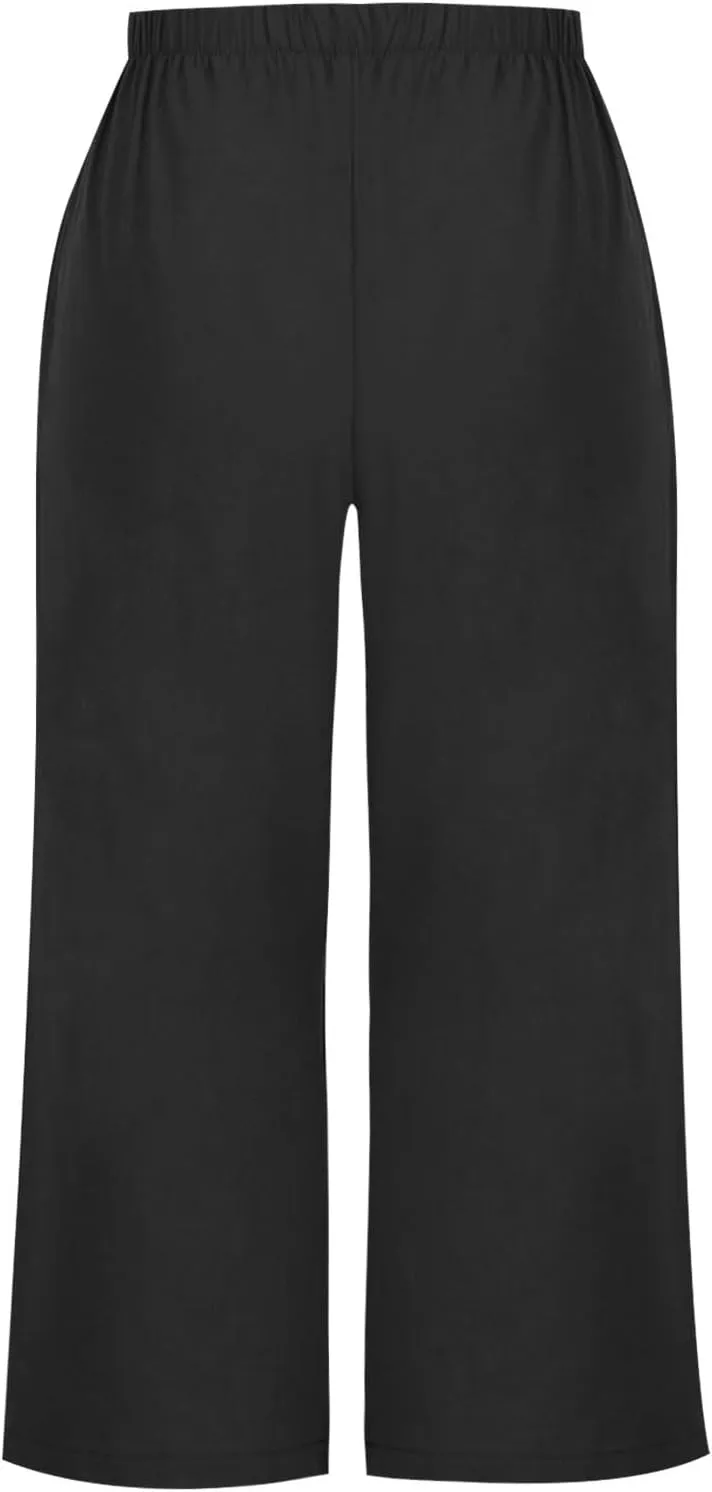 Women's Casual Loose Linen Capri Pants - Comfortable Elastic Waist Breathable Summer Trousers, Relaxed Boho Pants