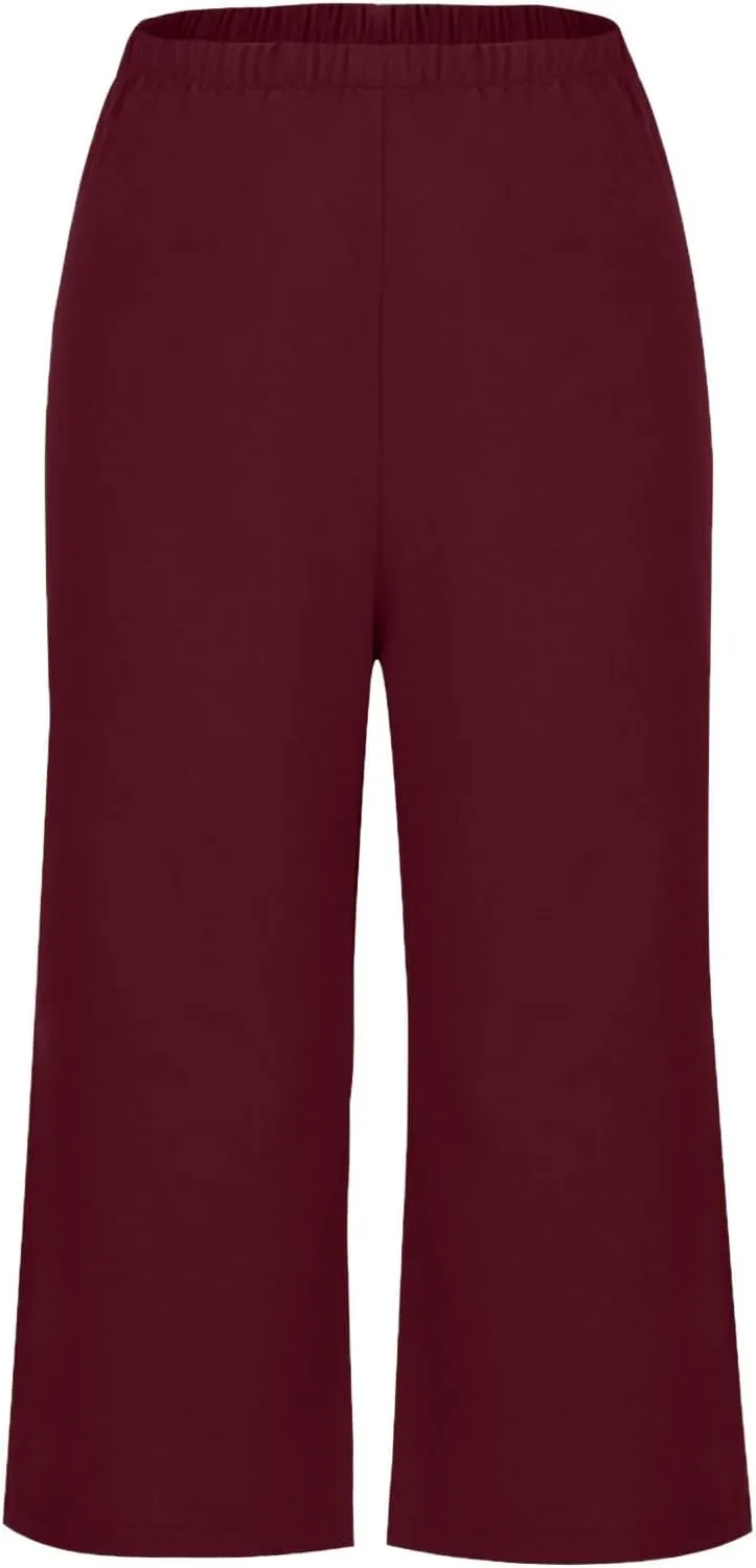 Women's Casual Loose Linen Capri Pants - Comfortable Elastic Waist Breathable Summer Trousers, Relaxed Boho Pants