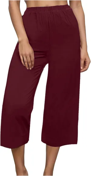 Women's Casual Loose Linen Capri Pants - Comfortable Elastic Waist Breathable Summer Trousers, Relaxed Boho Pants