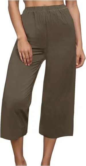 Women's Casual Loose Linen Capri Pants - Comfortable Elastic Waist Breathable Summer Trousers, Relaxed Boho Pants