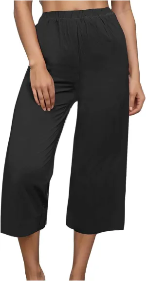 Women's Casual Loose Linen Capri Pants - Comfortable Elastic Waist Breathable Summer Trousers, Relaxed Boho Pants