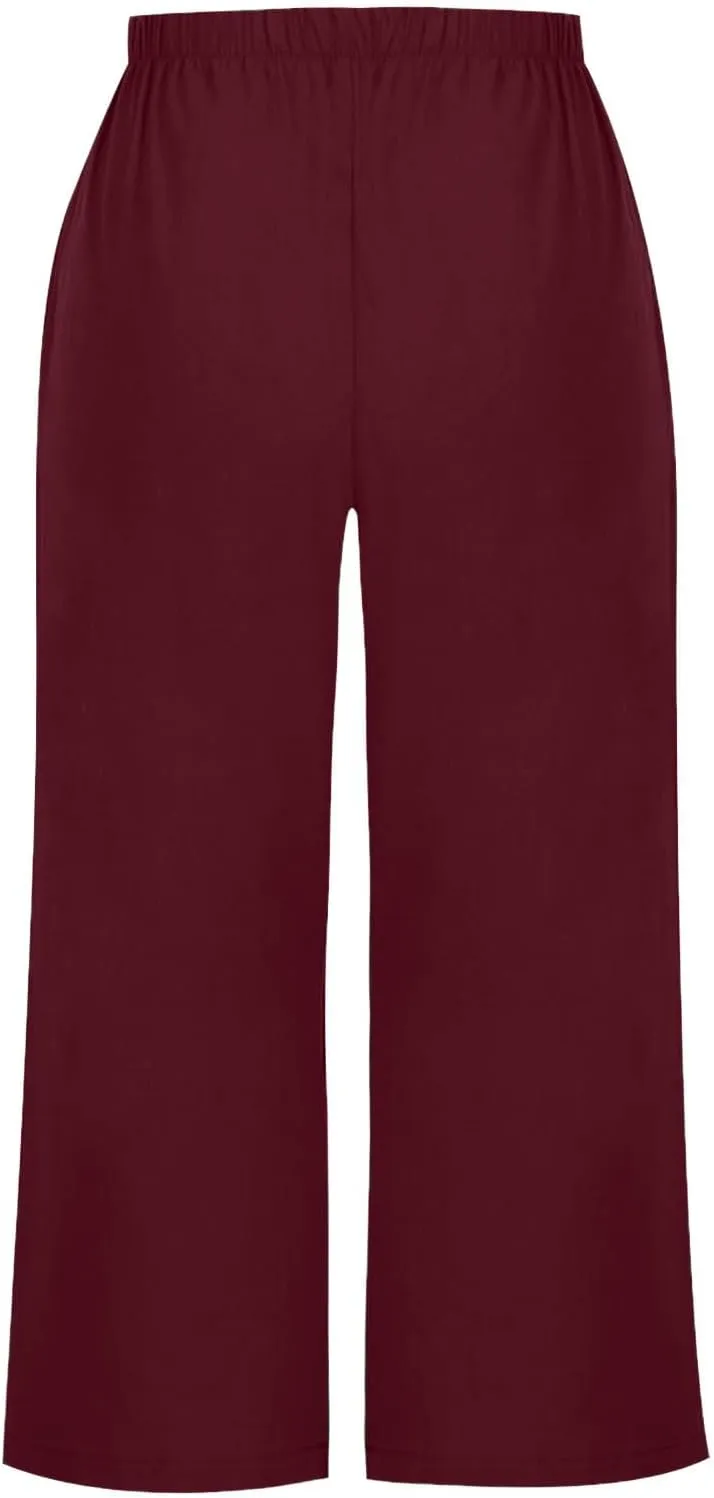 Women's Casual Loose Linen Capri Pants - Comfortable Elastic Waist Breathable Summer Trousers, Relaxed Boho Pants