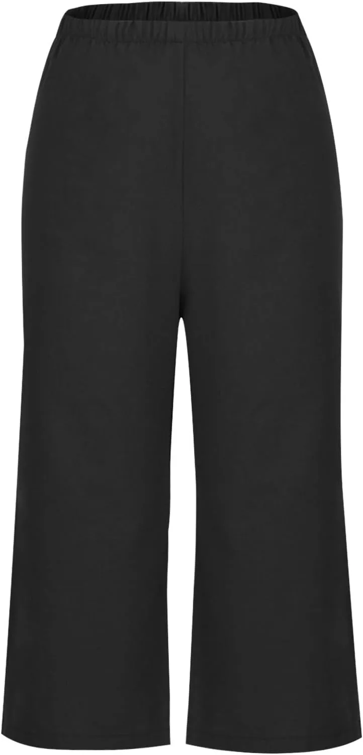 Women's Casual Loose Linen Capri Pants - Comfortable Elastic Waist Breathable Summer Trousers, Relaxed Boho Pants