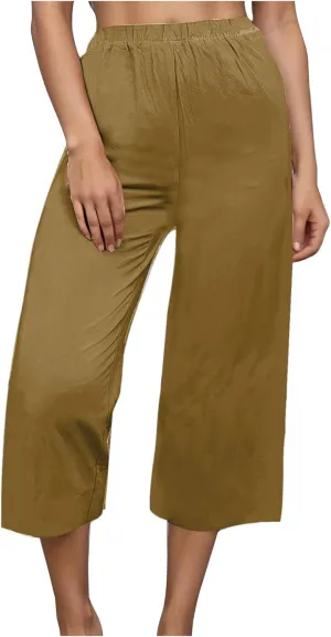 Women's Casual Loose Linen Capri Pants - Comfortable Elastic Waist Breathable Summer Trousers, Relaxed Boho Pants