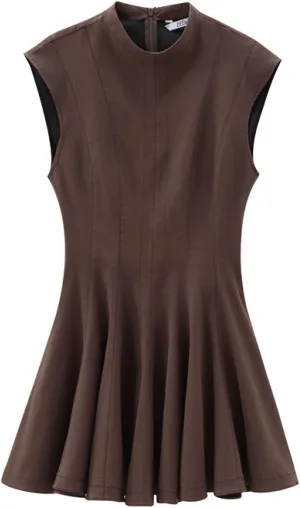 Women's Casual Sleeveless Mini Sundress Summer Ruffle Hem Bodycon Dress Trendy Crewneck Pleated Short Tank Dresses
