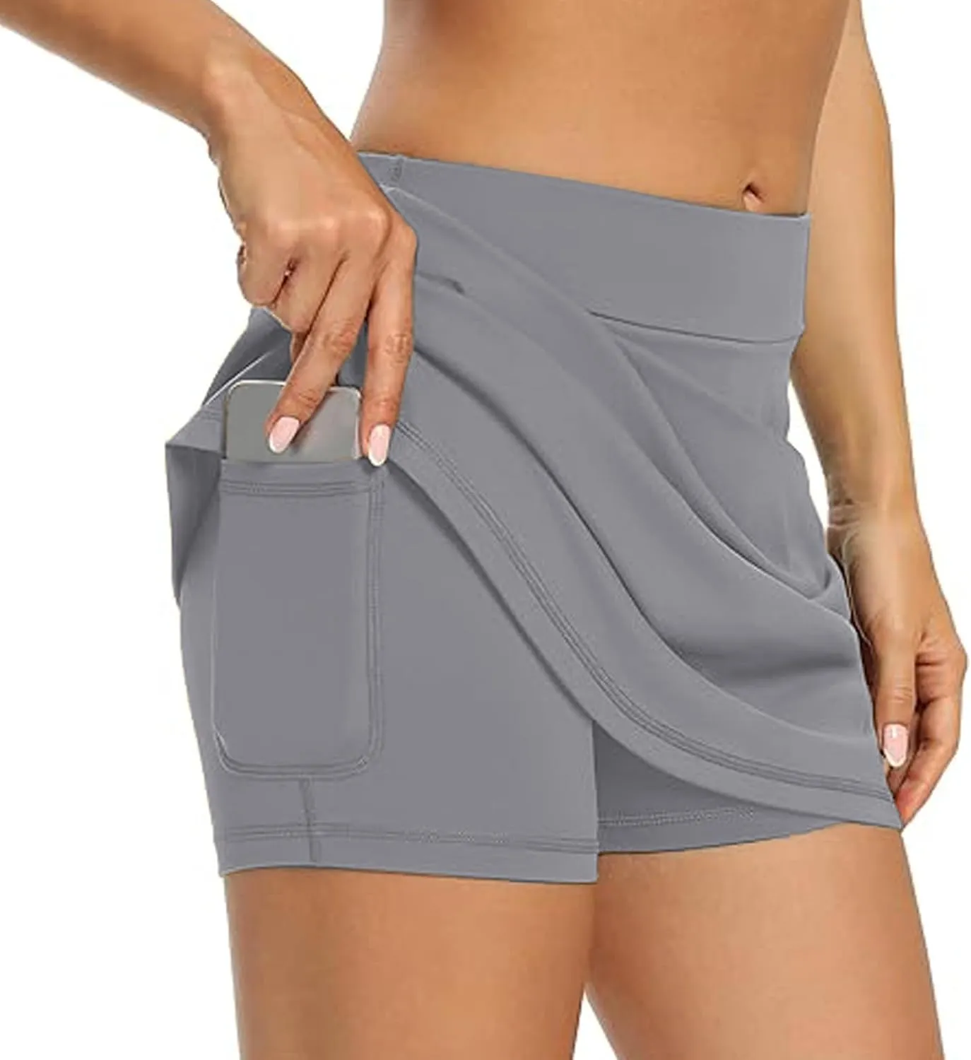 Womens Casual Solid Tennis Skirt Yoga Sport Active Skirt Shorts Skirt Pleated Midi Skirt