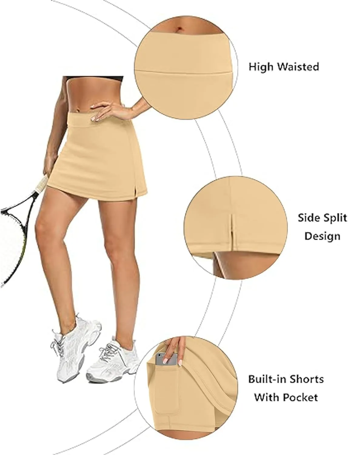 Womens Casual Solid Tennis Skirt Yoga Sport Active Skirt Shorts Skirt Pleated Midi Skirt