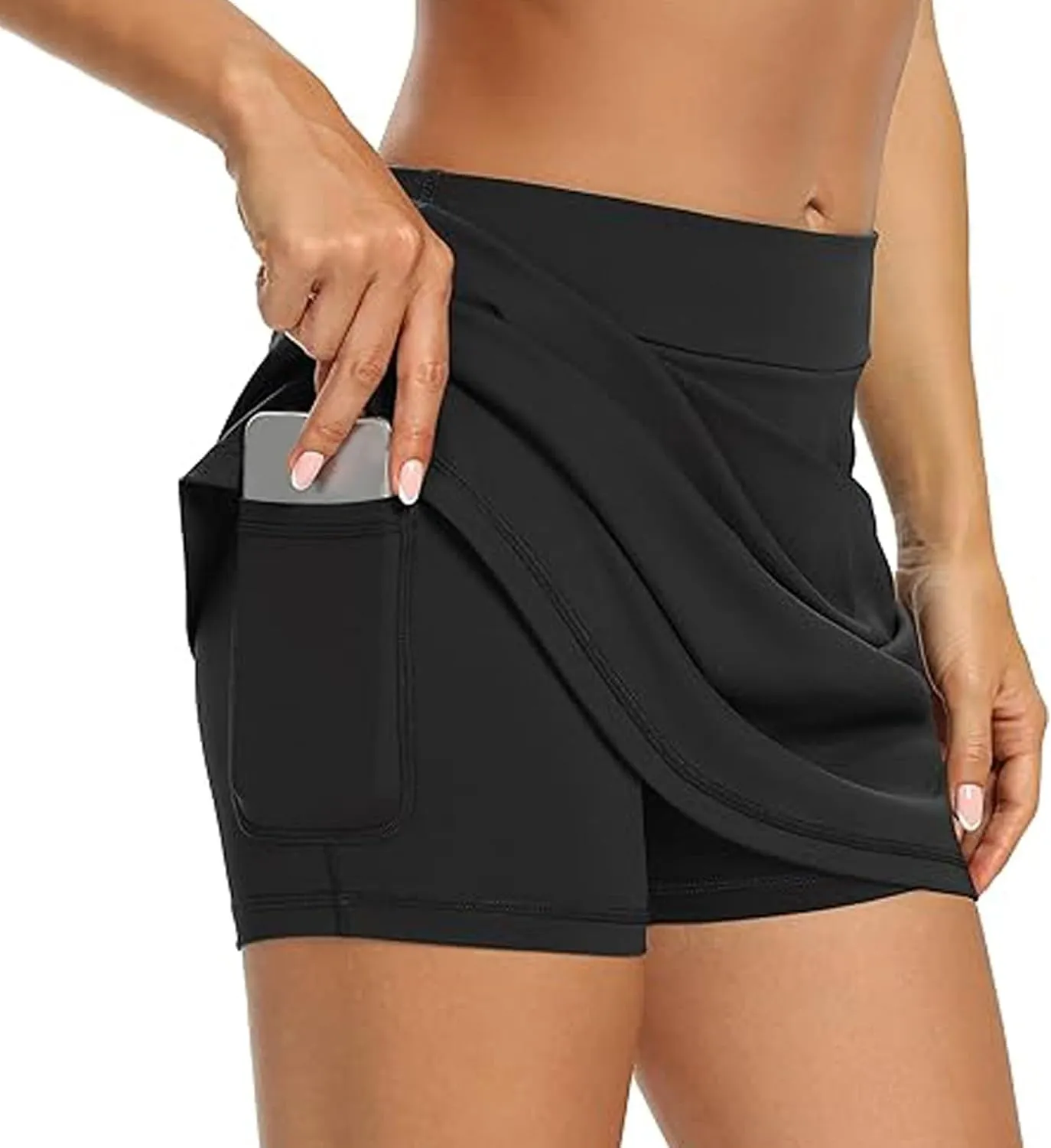 Womens Casual Solid Tennis Skirt Yoga Sport Active Skirt Shorts Skirt Pleated Midi Skirt