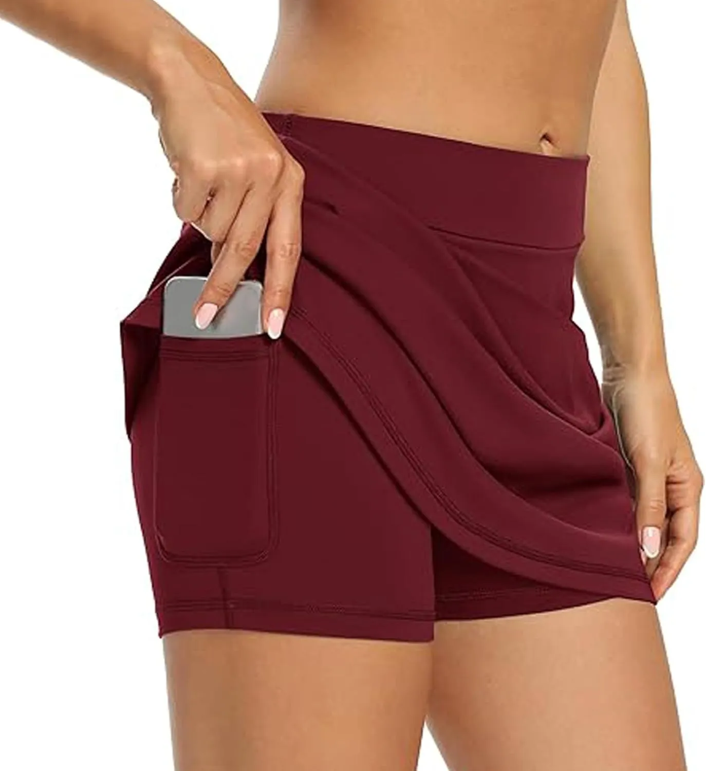 Womens Casual Solid Tennis Skirt Yoga Sport Active Skirt Shorts Skirt Pleated Midi Skirt