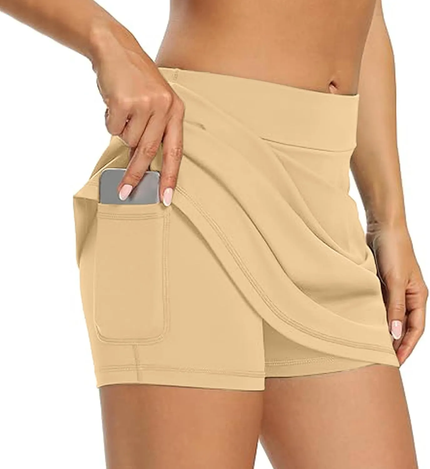 Womens Casual Solid Tennis Skirt Yoga Sport Active Skirt Shorts Skirt Pleated Midi Skirt