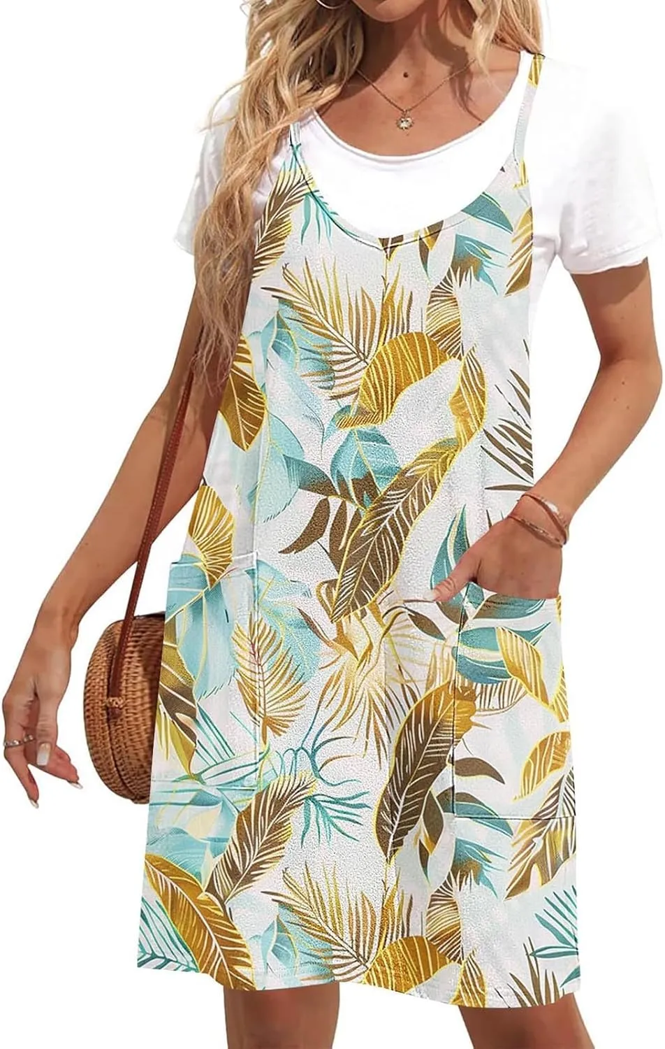 Womens Casual Sundress Trendy Flower Pattern Print Summer Dresses Sleeveless Loose Vacation Beach Dress