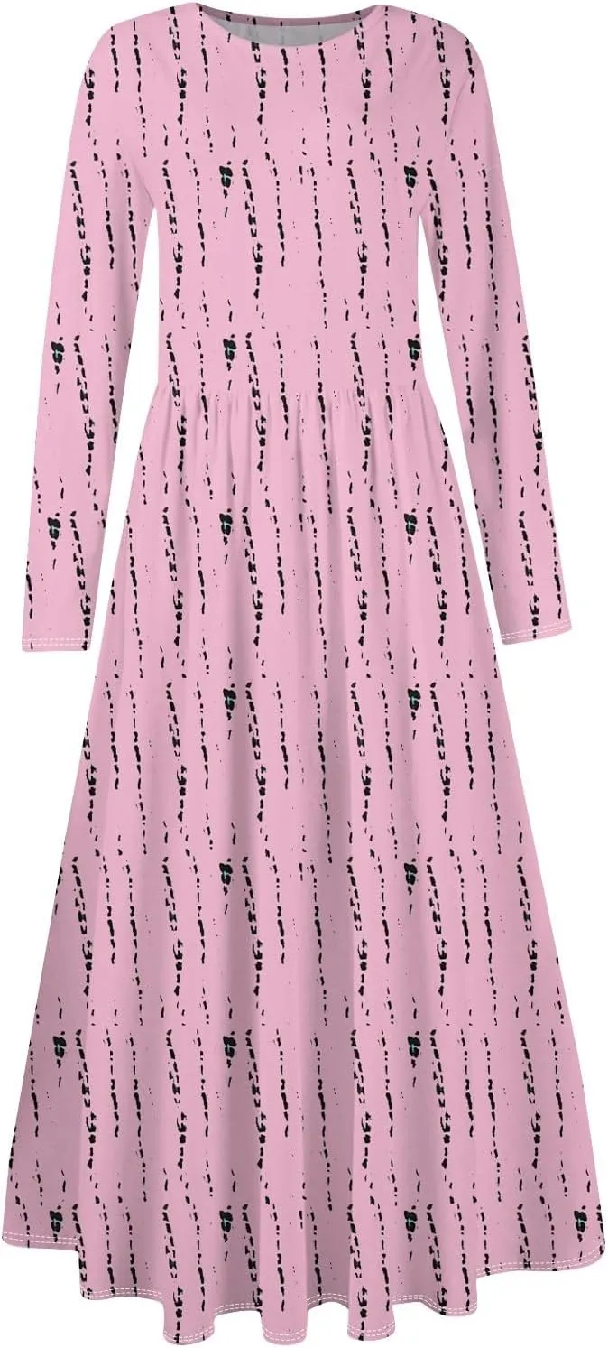 Womens Comfortable Fashion Solid Color Long Dress Crew Neck Long Sleeve Trendy Summer Dresses
