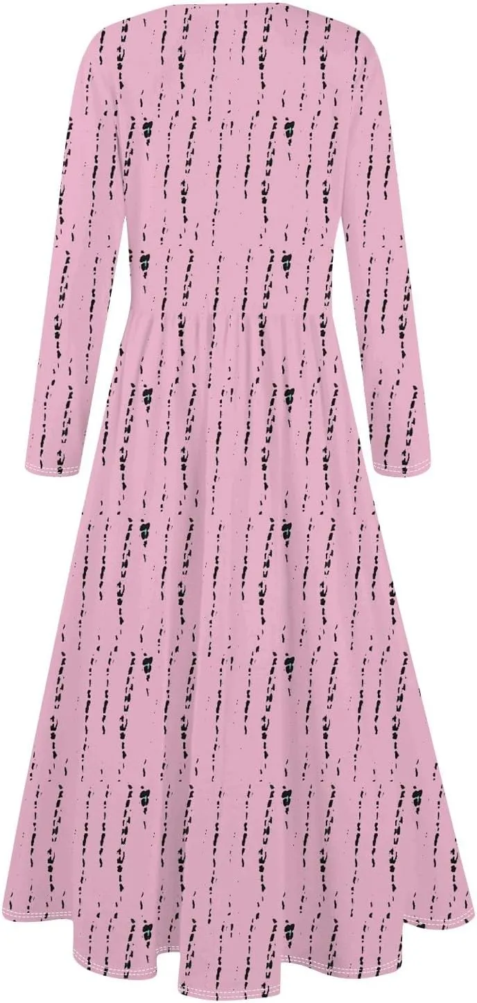Womens Comfortable Fashion Solid Color Long Dress Crew Neck Long Sleeve Trendy Summer Dresses