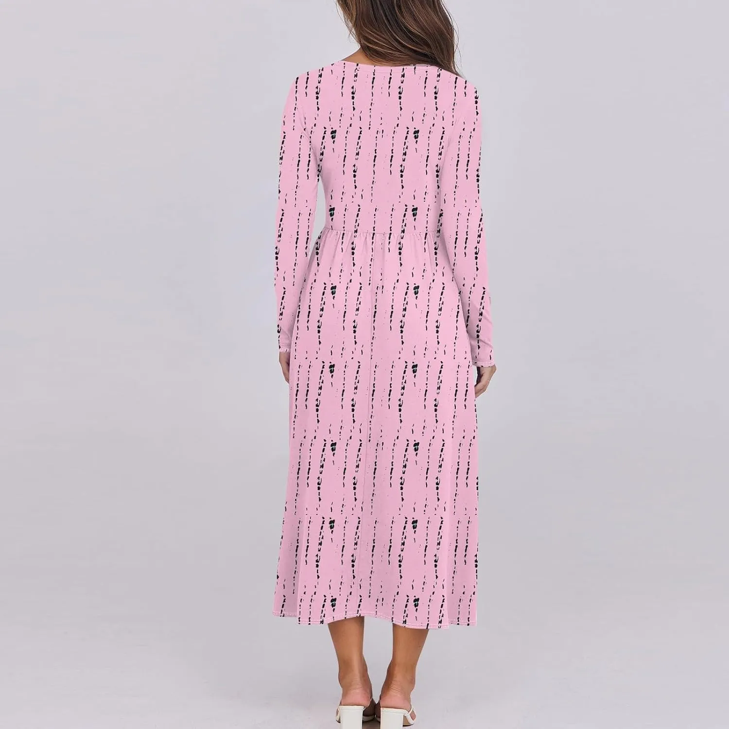 Womens Comfortable Fashion Solid Color Long Dress Crew Neck Long Sleeve Trendy Summer Dresses