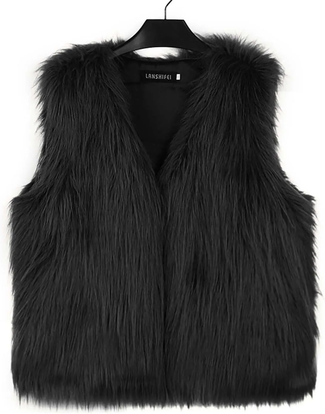 Womens Elegant Faux Furry Coat Ladies Warm Fur Jacket Winter Solid V-Neck Sleeveless Cardigan Outerwear