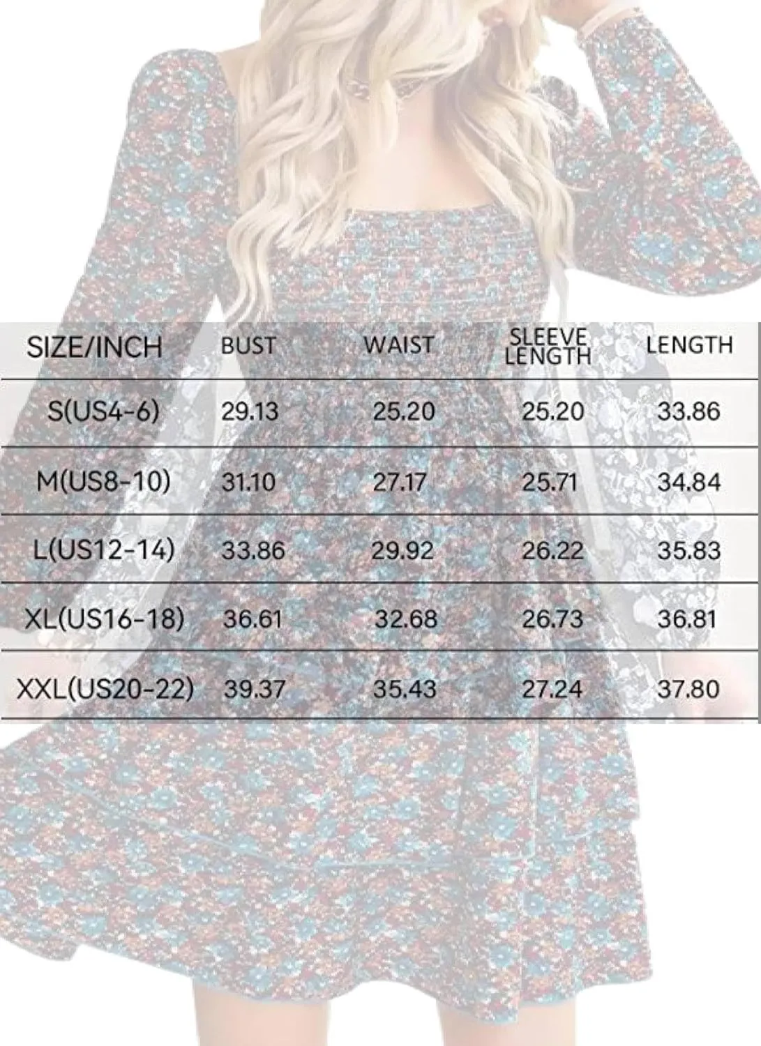 Women's Elegant Floral Print Tiered Ruffle Mini Dress Casual Square Neck Long Sleeve Smocked Dresses Summer Beach Wear