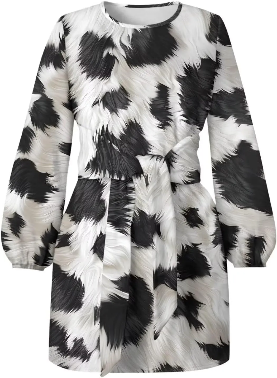 Women's Elegant Long Sleeve Dress Summer Mini Dresses Crewneck Tie Waist A Line Casual Stylish Outfits