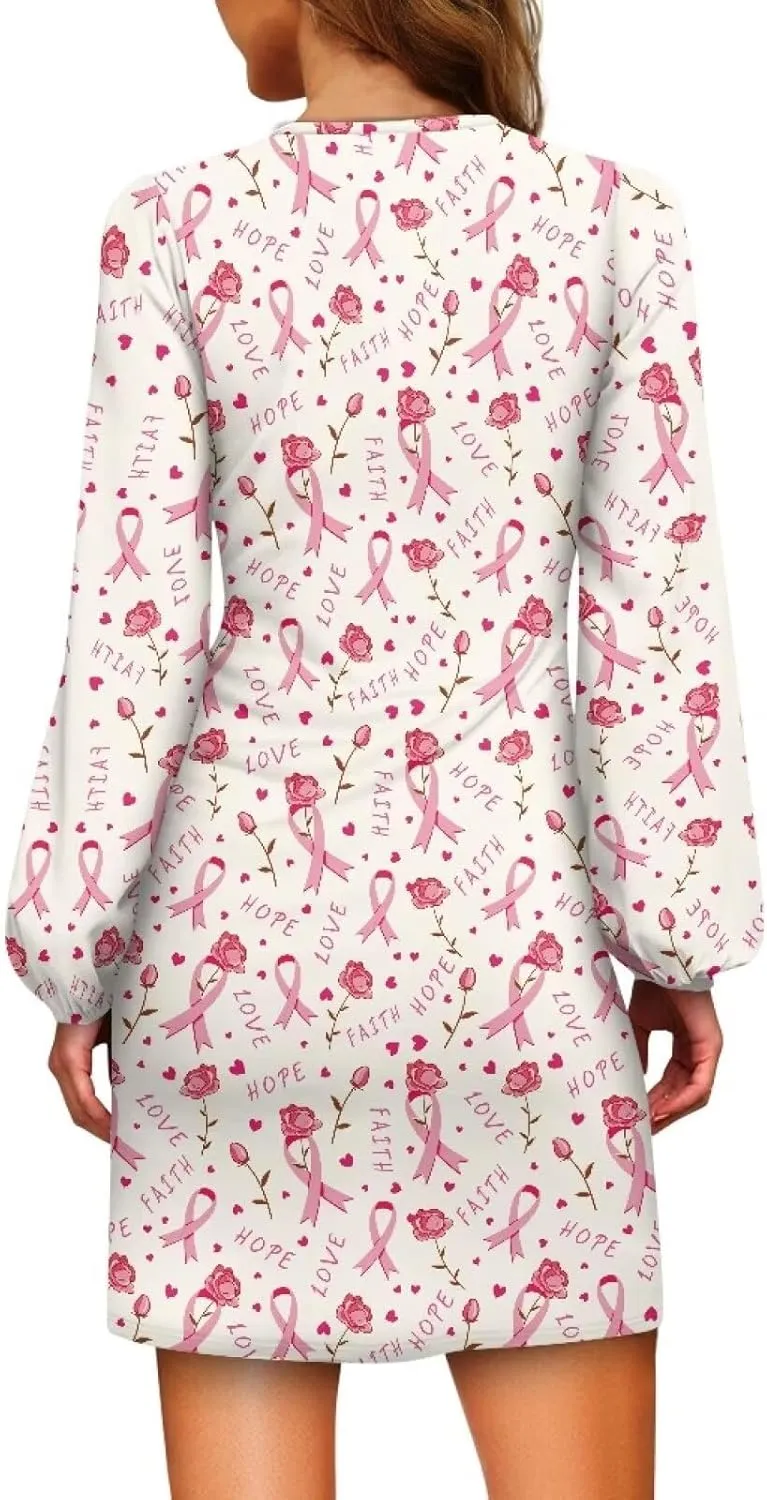 Women's Elegant Long Sleeve Dress Summer Mini Dresses Crewneck Tie Waist A Line Casual Stylish Outfits
