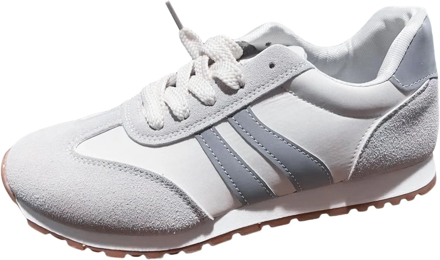 Women's Fashion Sneakers Leather Suede Patchwork Casual Walking Shoes Non-Slip Lace Up Sneakers Tennis Running Shoes