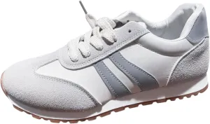 Women's Fashion Sneakers Leather Suede Patchwork Casual Walking Shoes Non-Slip Lace Up Sneakers Tennis Running Shoes
