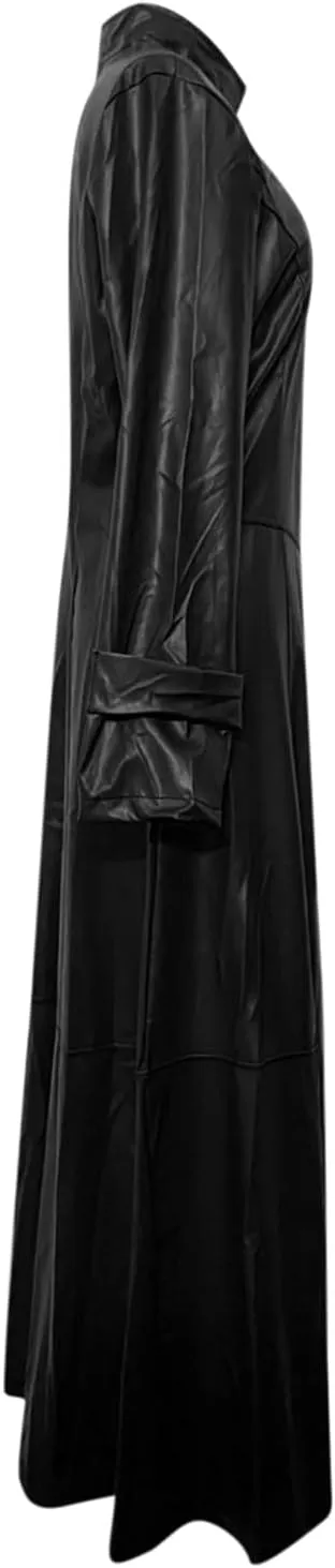 Women's Fashion Windbreaker Jacket Sexy Imitation Leather Coats Winter Zip Up Long Trench Coat Solid Overcoat