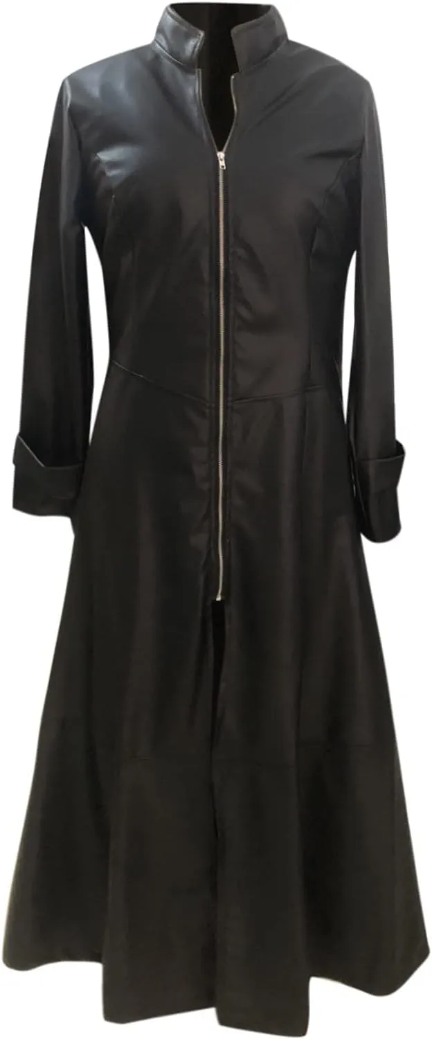Women's Fashion Windbreaker Jacket Sexy Imitation Leather Coats Winter Zip Up Long Trench Coat Solid Overcoat