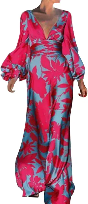 Women's Fashionable and Comfortable High Waist Temperament Printed V Neck Casual Dress Casual Skirts for Women