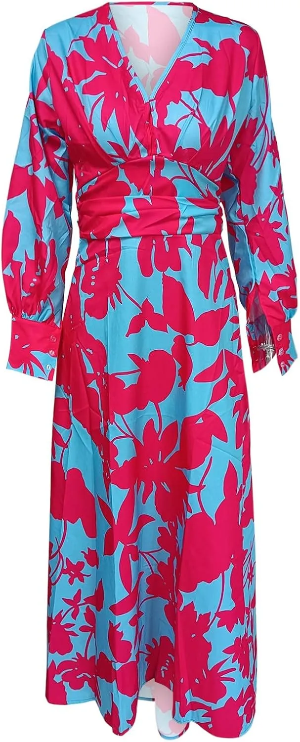 Women's Fashionable and Comfortable High Waist Temperament Printed V Neck Casual Dress Casual Skirts for Women