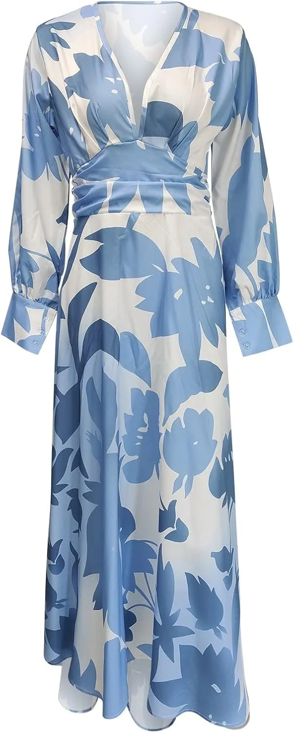 Women's Fashionable and Comfortable High Waist Temperament Printed V Neck Casual Dress Casual Skirts for Women