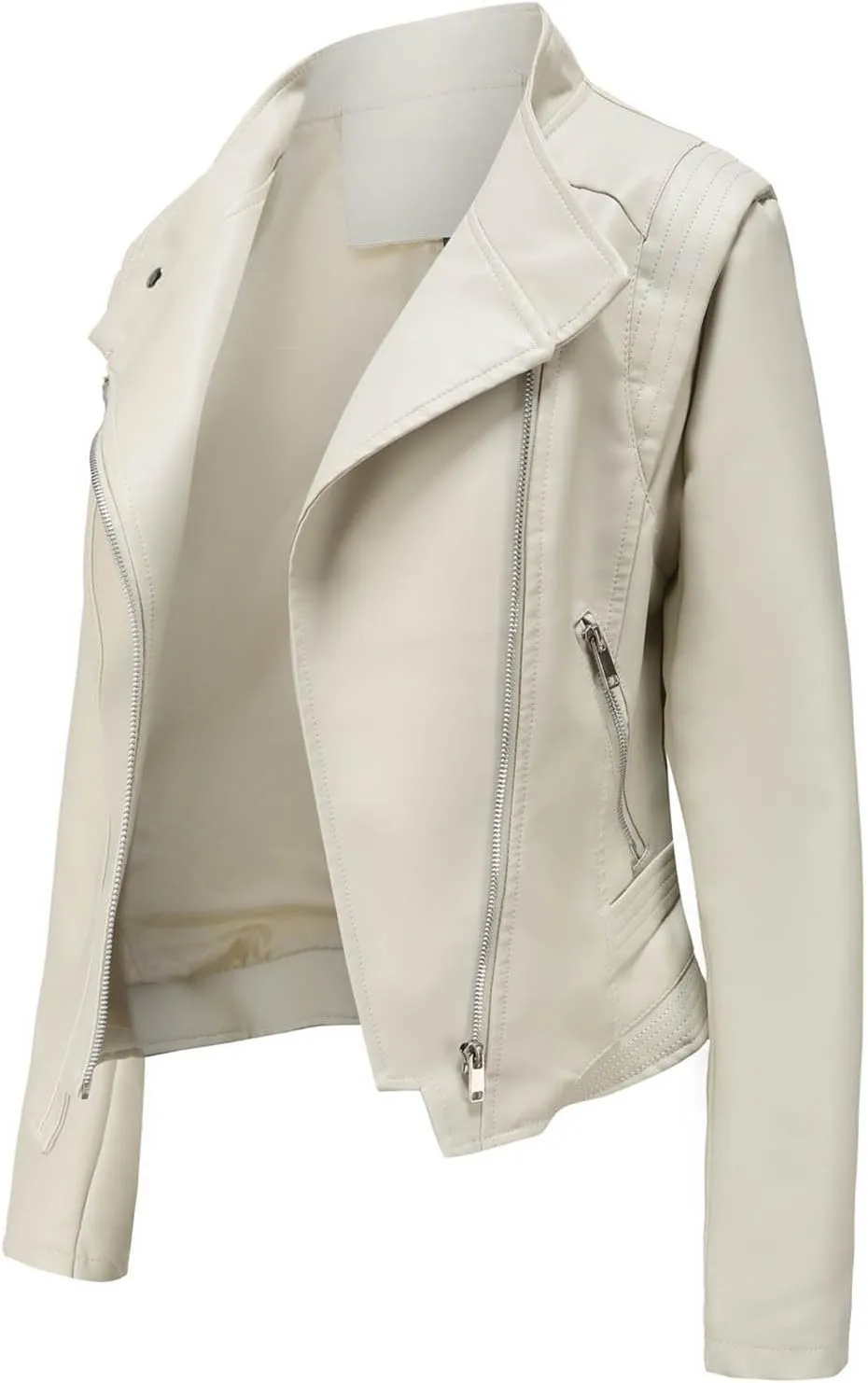 Women's Faux Leather Jackets,Zip Up Motorcycle Jacket Slim Fit Lapel Open Front Windproof Moto Biker Outwear Coats