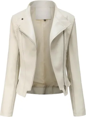 Women's Faux Leather Jackets,Zip Up Motorcycle Jacket Slim Fit Lapel Open Front Windproof Moto Biker Outwear Coats