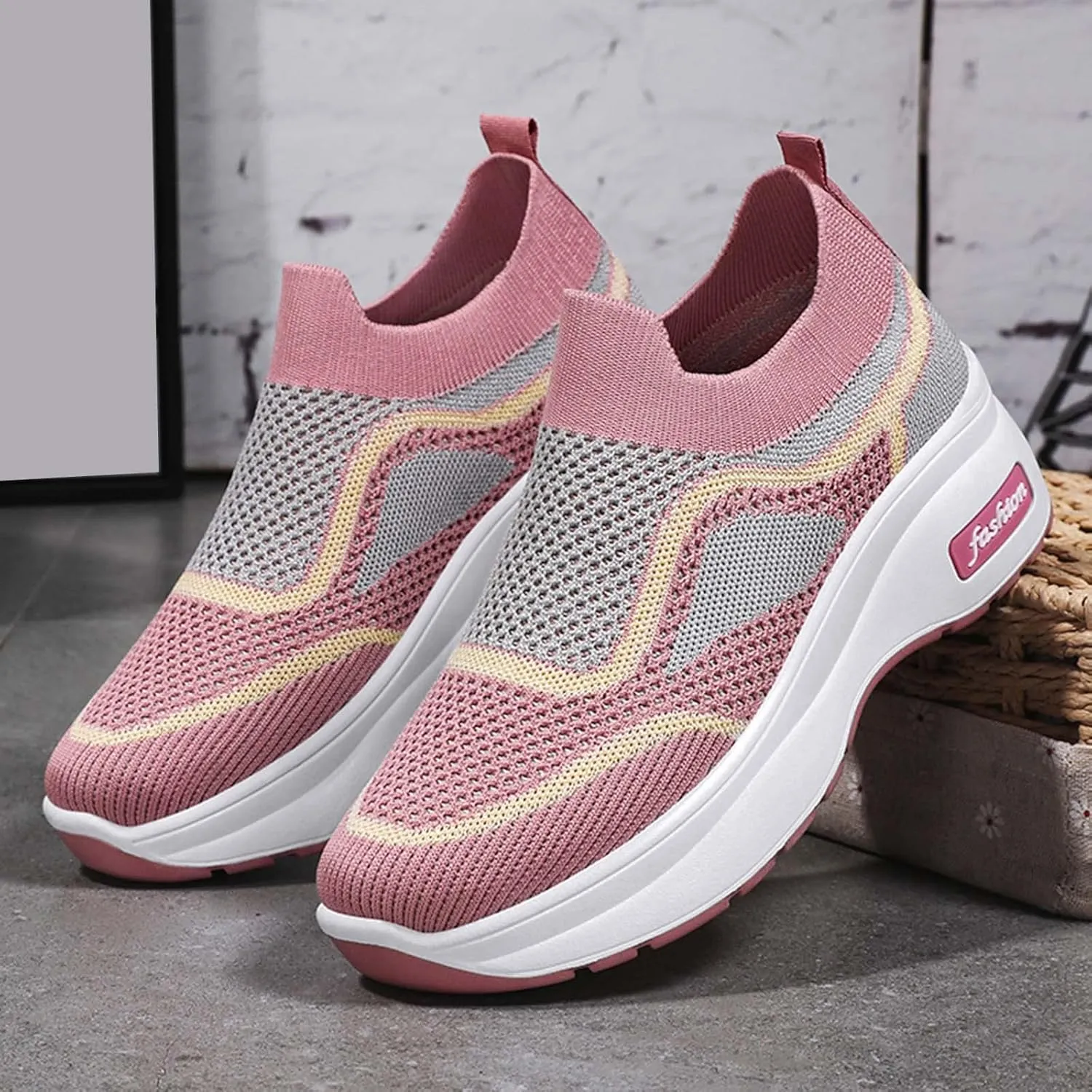 Womens Flat Slip On Shoes Casual Walking Sneakers Lightweight Canvas Comfortable Elastic Non Slip Loafers