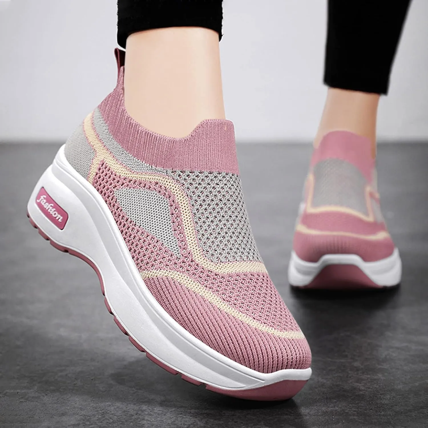 Womens Flat Slip On Shoes Casual Walking Sneakers Lightweight Canvas Comfortable Elastic Non Slip Loafers