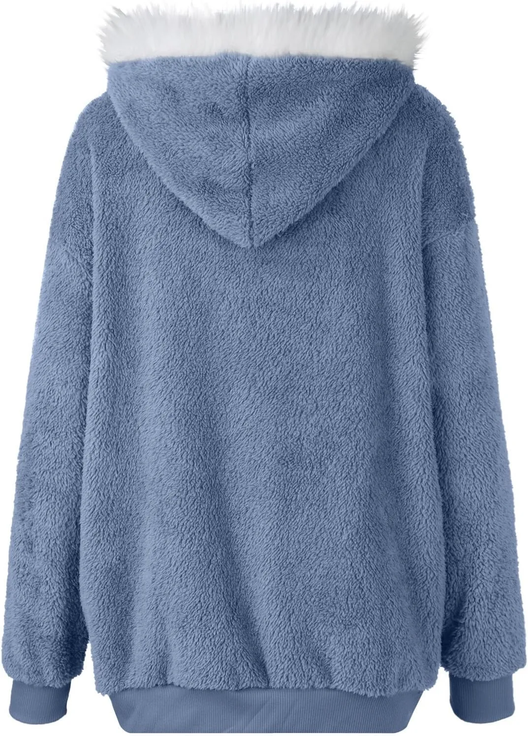 Womens Fleece Jackets Solid Zip Up Coats Long Sleeve Fuzzy Hooded Cardigans Jacket Outerwear With Pockets