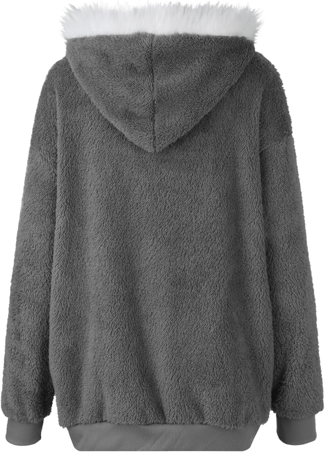 Womens Fleece Jackets Solid Zip Up Coats Long Sleeve Fuzzy Hooded Cardigans Jacket Outerwear With Pockets
